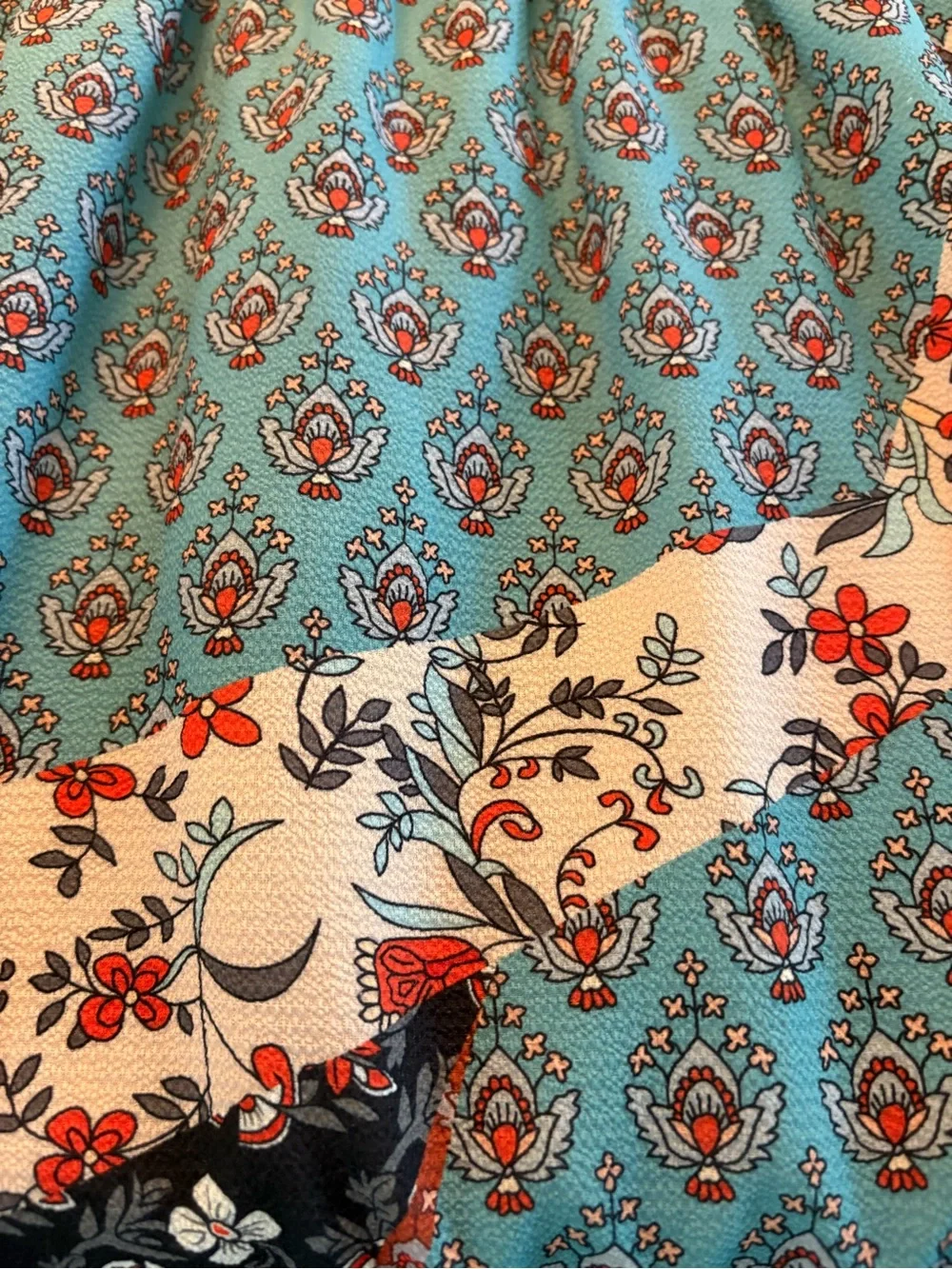BOHO Printed Patchwork Smocked Waist Maxi Skirt size M - Picture 5 of 11